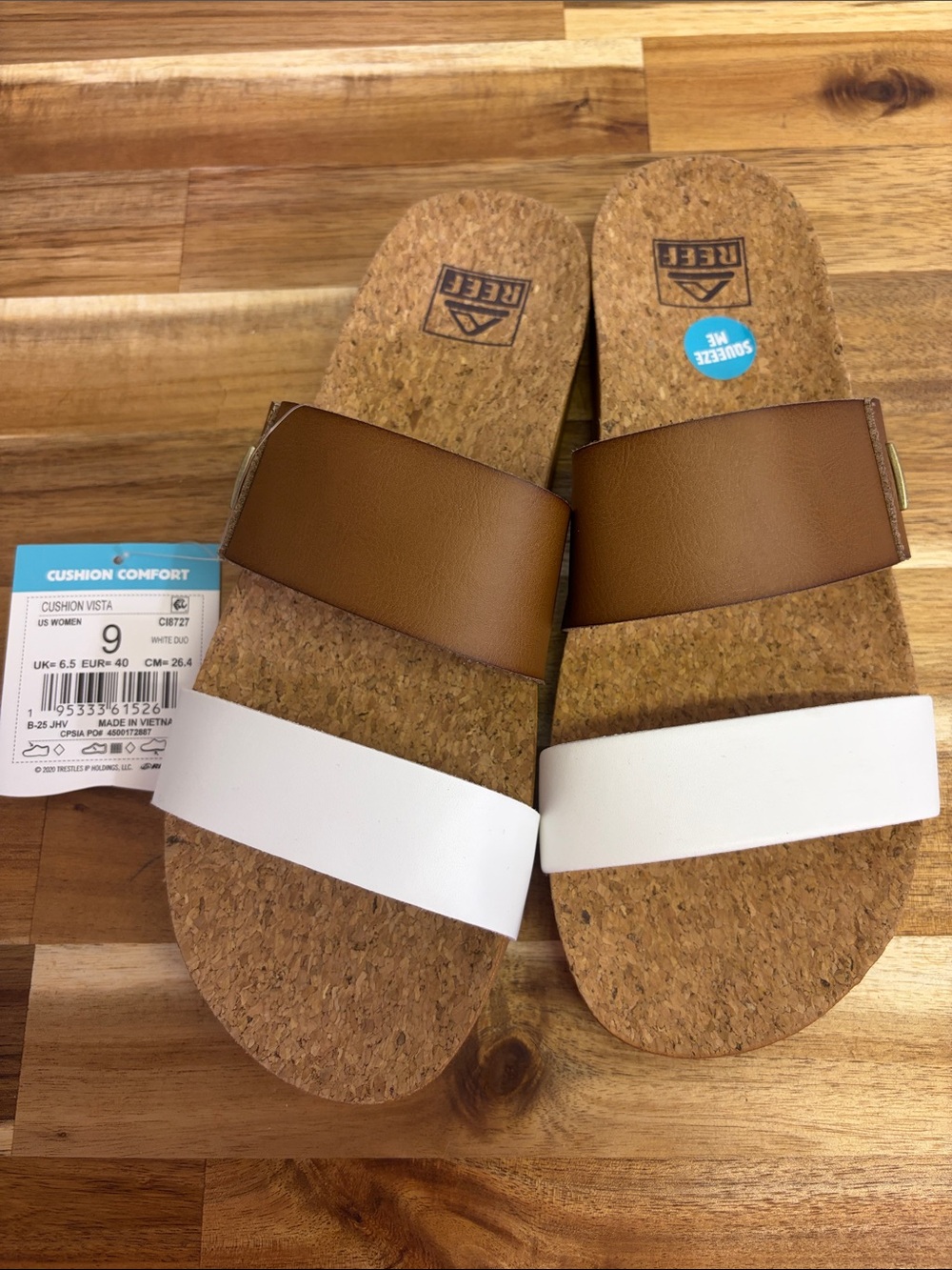 Reef Women's Two-Band Cork Slide Sandals in Brown & White